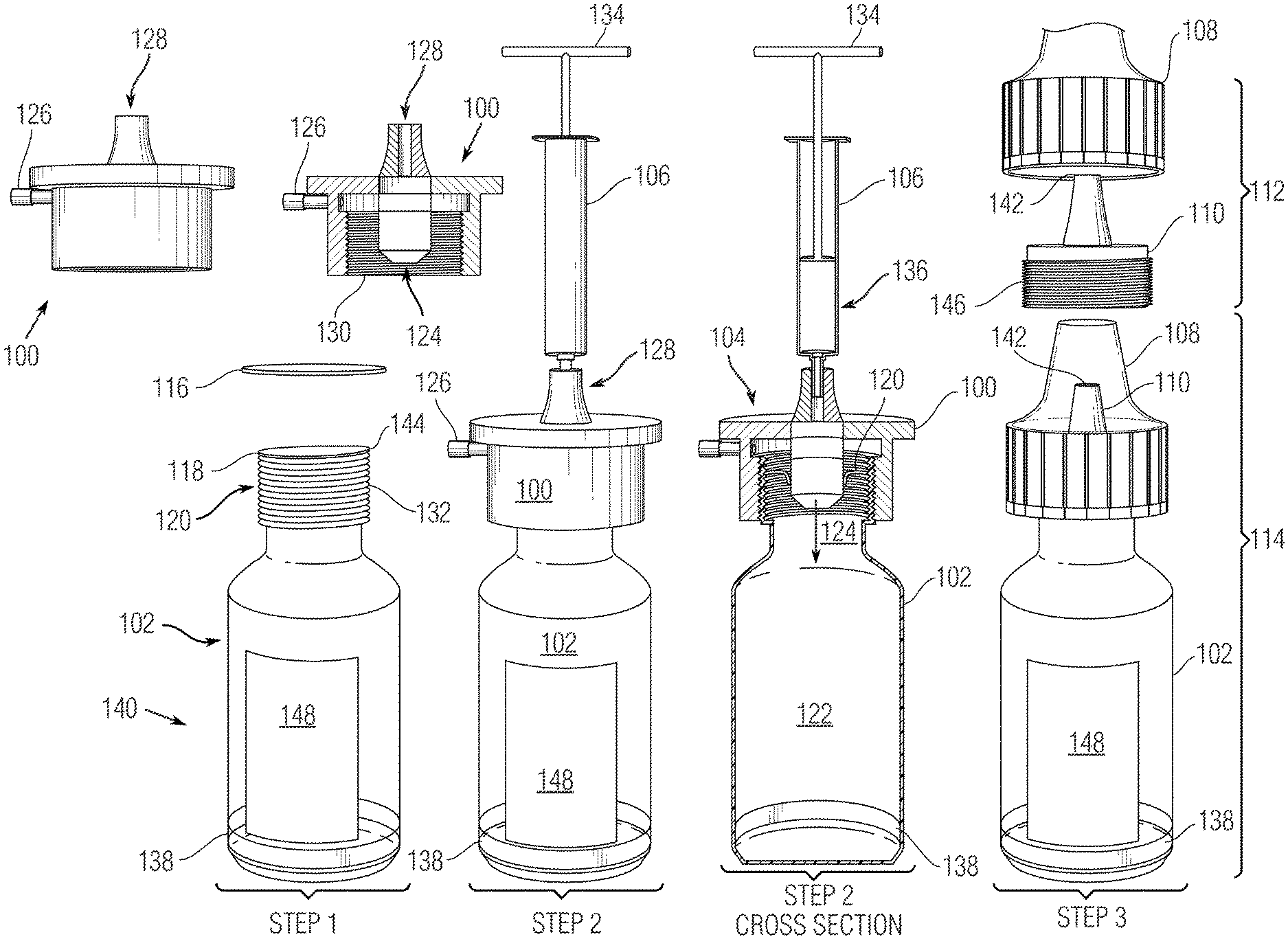 Invention for System of compounding and packaging that is ready to reconstitute powdered ophthalmic drugs into a solution or a suspension to be administered to the eye of a patients