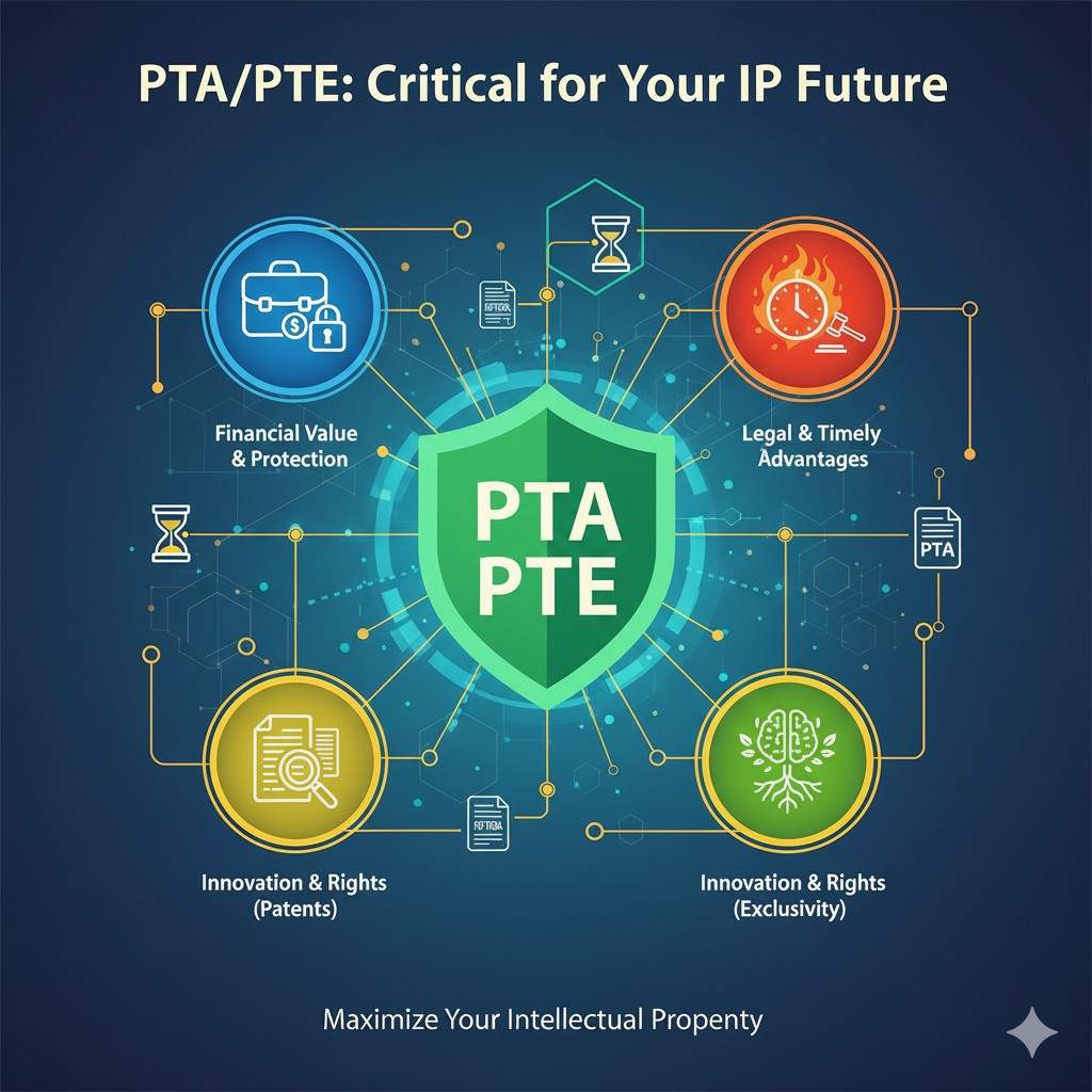PTA and PTE are not abstract legal ideas. They directly affect your company’s competitive window — the actual time your invention is protected from copycats. In plain terms, they control how much longer your patent lives.