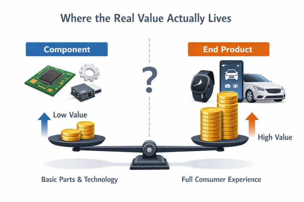 If your technology makes a product faster, cheaper, safer, or easier in a way the end customer notices, value starts to shift toward the end product.