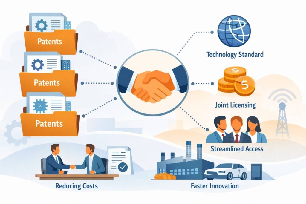 The pool is a shortcut. It bundles patents together and offers one door instead of fifty.