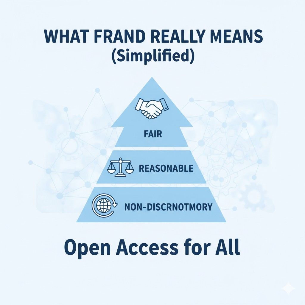 To make the standard usable by everyone, patent owners promise to license those patents on FRAND terms. That promise is what keeps the system moving.