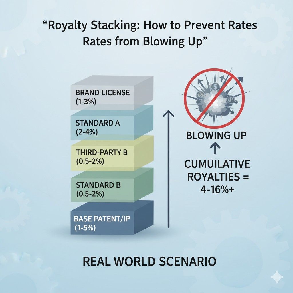 Revenue starts to come in. Then legal and finance teams realize that several patents touch the same product. Each patent holder wants a royalty. None of them feel unreasonable on their own.