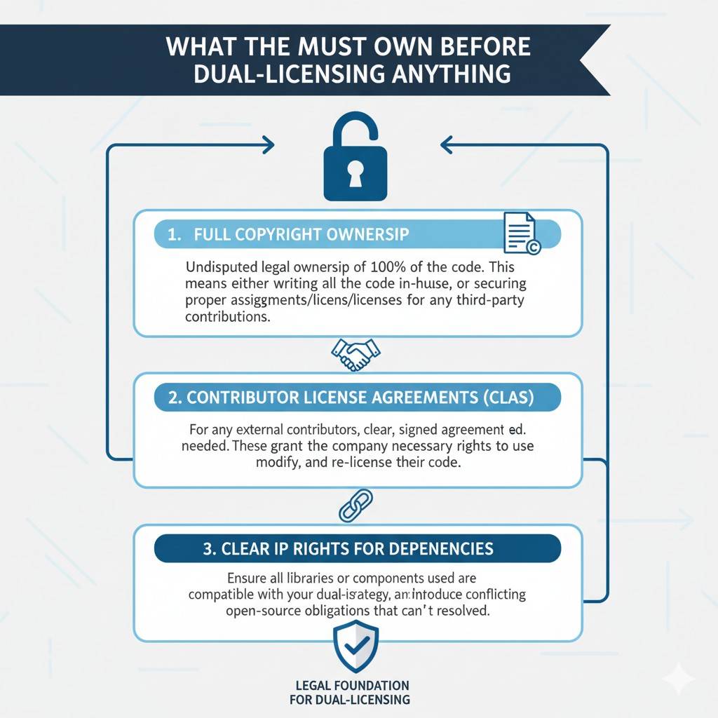 When these three move together, dual-licensing becomes simple and powerful. When they drift apart, confusion grows.