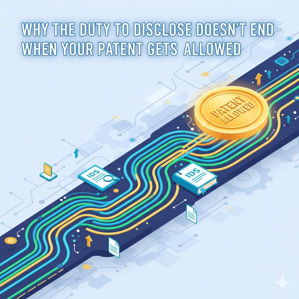 Many founders think timing stops mattering after allowance. But two periods still matter. The period before paying the issue fee, and the period after paying it but before the patent formally grants. In both pockets, you may still need to file disclosure.