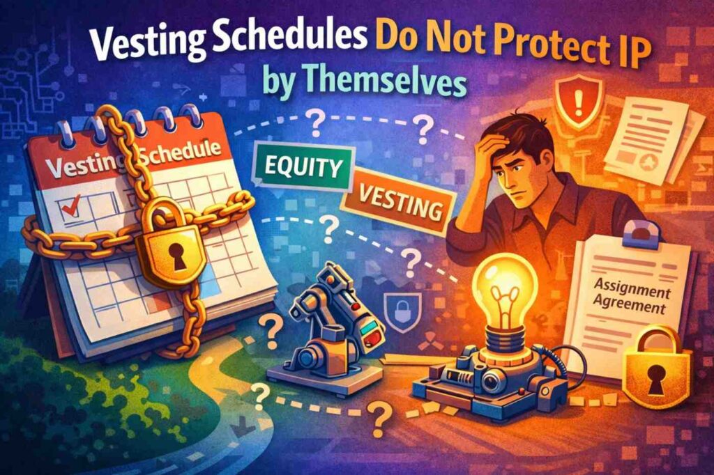 What vesting does not do is reach backward into what someone created. It does not automatically move inventions into the company. It does not erase personal ownership of work done outside a proper assignment.
