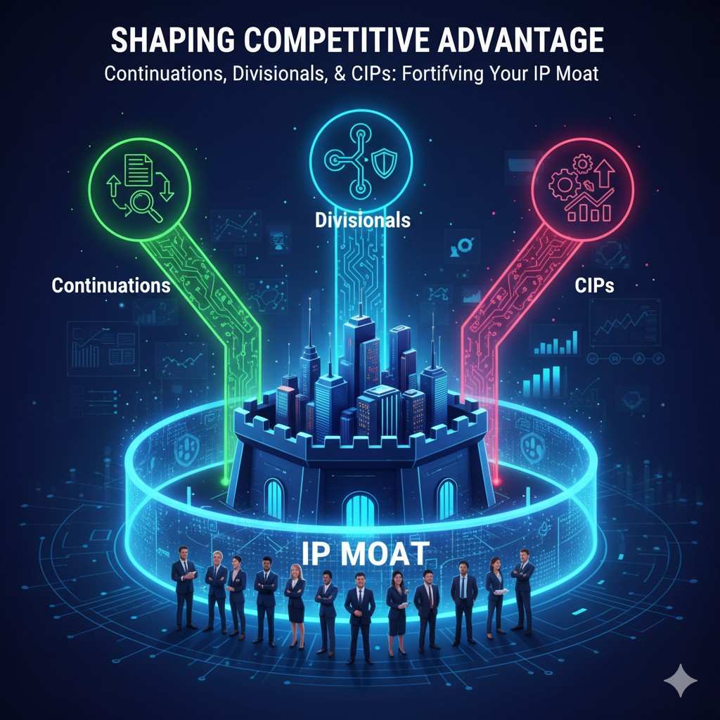 A young company might file one patent. A mature startup files one and then builds a full strategy around it. Continuations, divisionals, and CIPs are signs of that maturity.