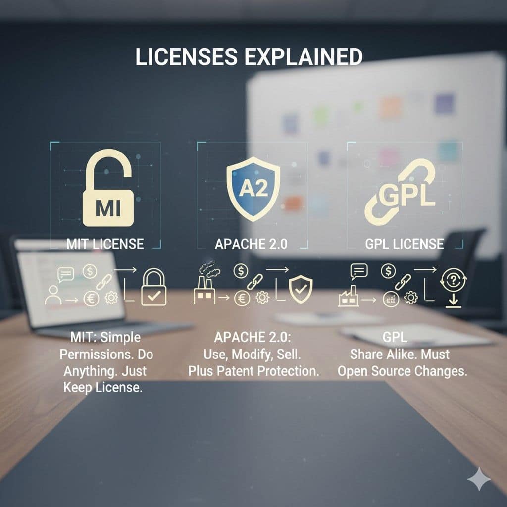 MIT, Apache 2.0, and GPL each solve different problems. The mistake is choosing one without knowing which problem you are actually trying to solve.