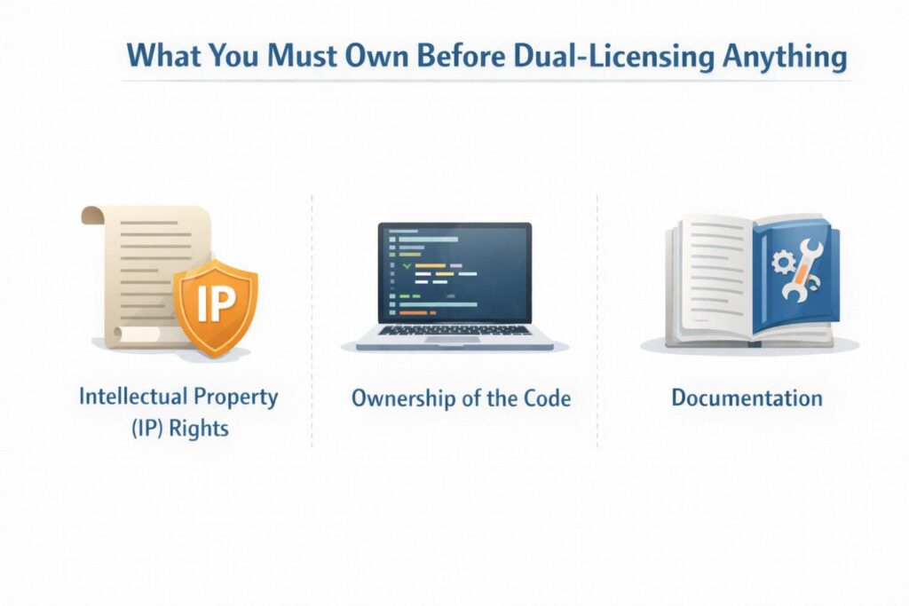 If you only protect the surface, others can copy the core without breaking your license. Dual-licensing loses power when this happens.