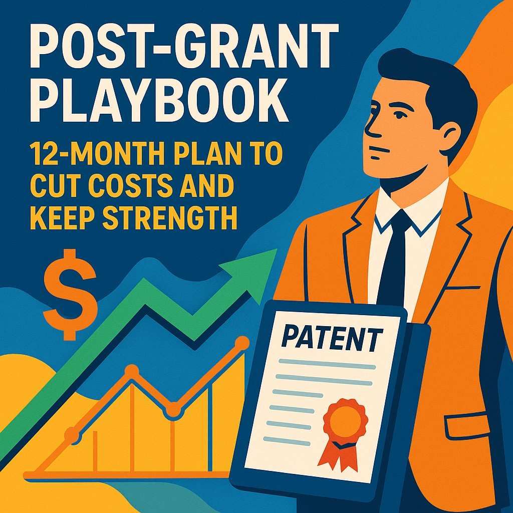 A simple 12-month post-grant plan to cut patent costs, strengthen coverage, and avoid renewal mistakes.