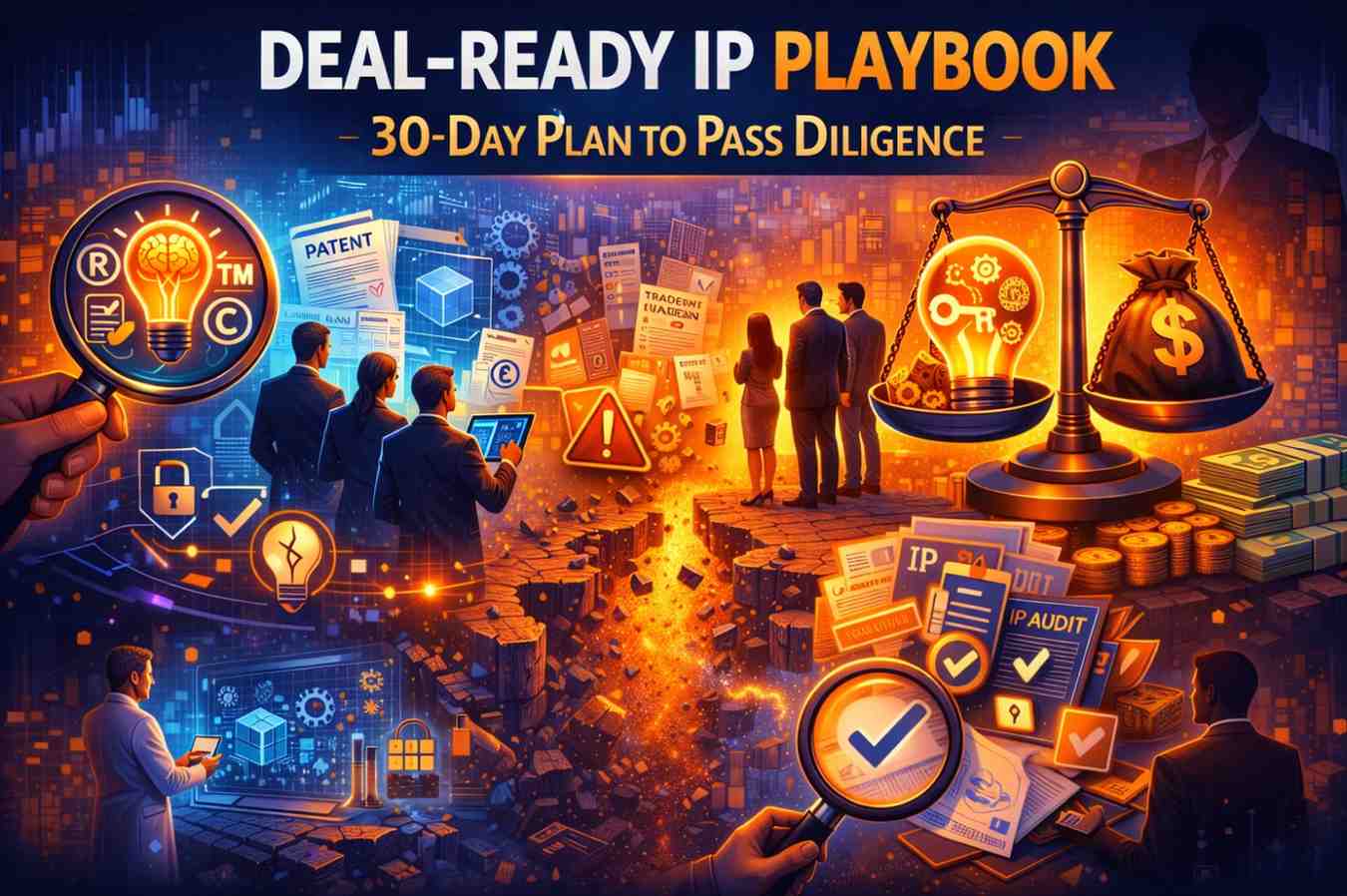Get deal-ready in 30 days. A simple, fast IP playbook to clean up ownership, patents, contracts, and risks before diligence.