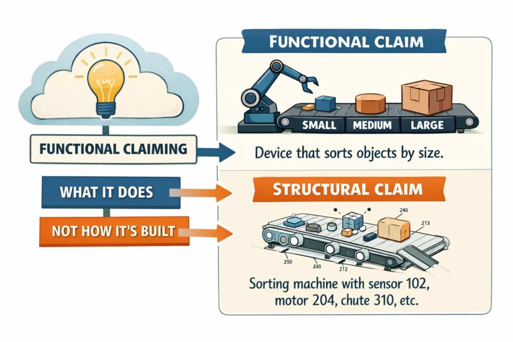 If your patent is tied too tightly to a specific setup, it ages fast. Functional language lets your patent grow with your product.