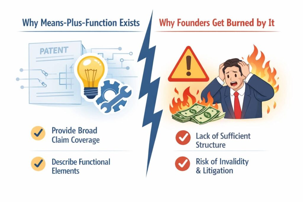 Means-plus-function was introduced as a tradeoff. The law said that if you want to claim something by what it does, then your patent will only cover the exact structures you describe in your application and their close cousins.