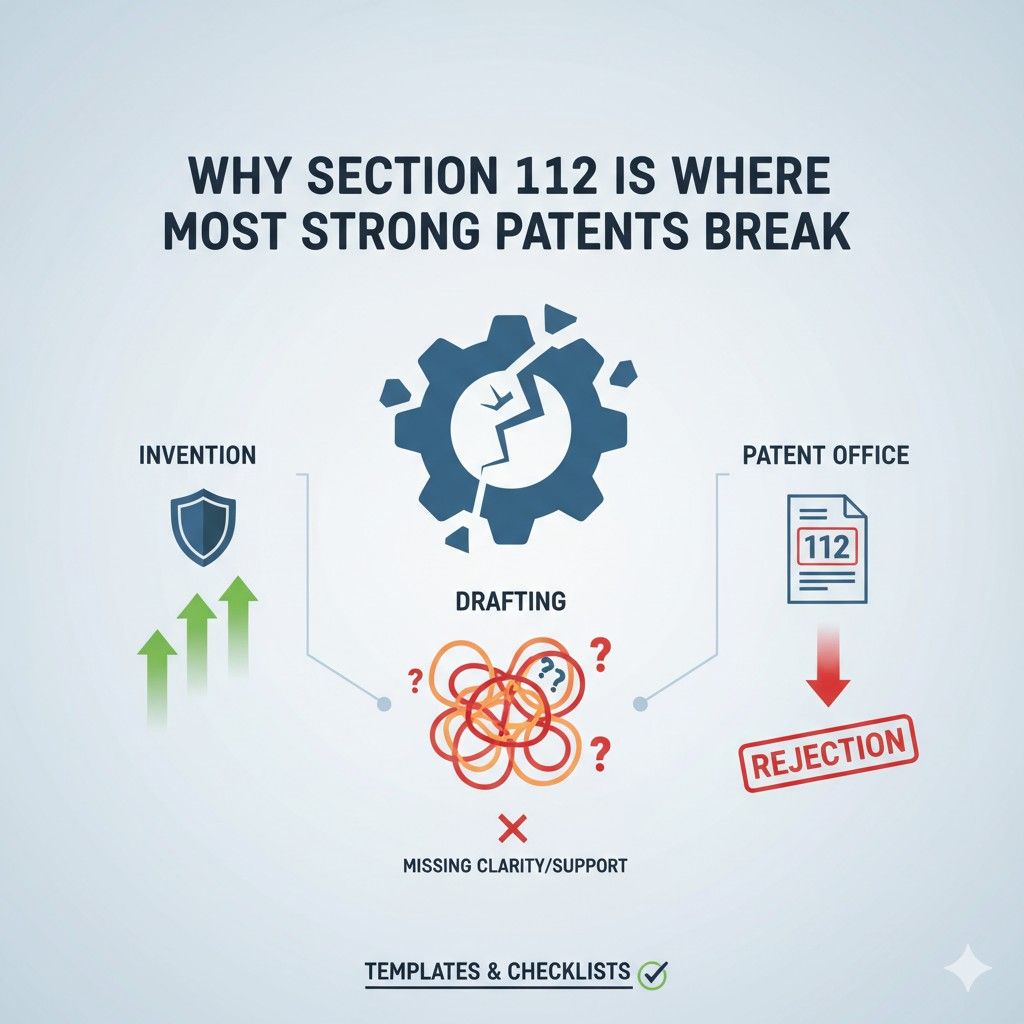The examiner only sees what is on the page. Section 112 exists to punish missing context, even when the invention itself is excellent.