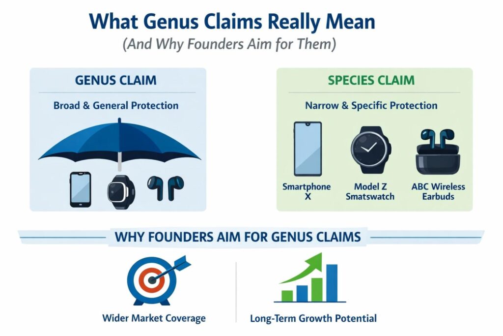 Think of it as drawing a fence around the whole field instead of just one plant. If done right, anyone building anything inside that field is stepping on your patent, even if their version looks different on the surface.