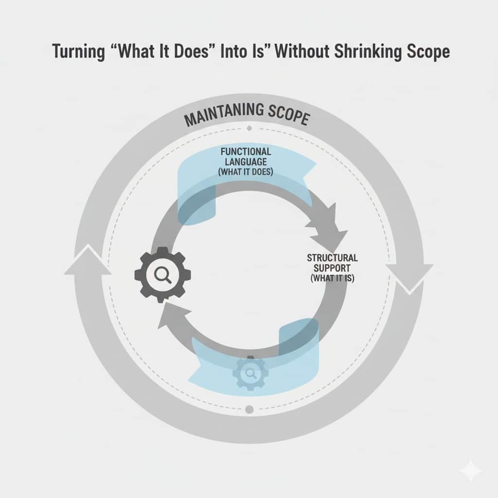 By showing alternative paths, you make it harder for competitors to argue they are outside your scope. The key is to keep those alternatives tied to the same underlying idea.