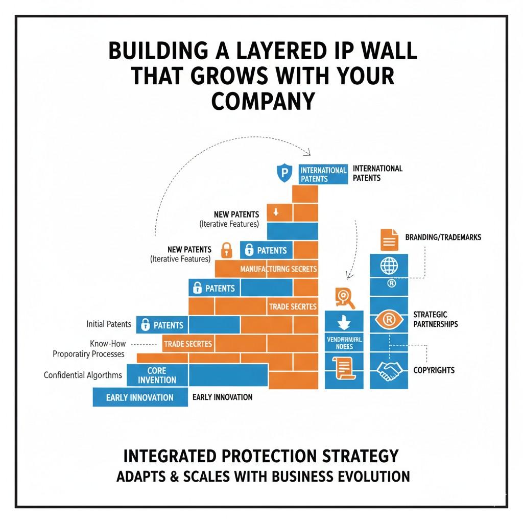 The first layer should form while you are still building the core. Early prototypes often contain the clearest expression of the idea. Waiting too long blurs that clarity and makes protection weaker.