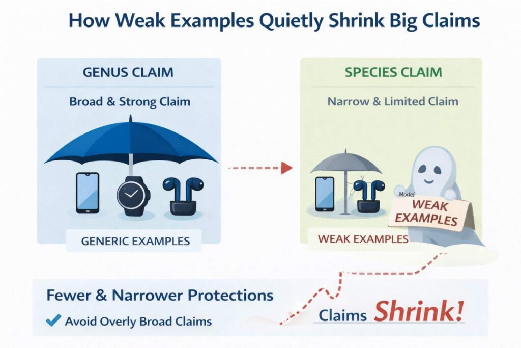 Every patent has two voices. One voice is the claims, which say how big the invention is. The other voice is the description, which shows what the inventor actually knows how to build.