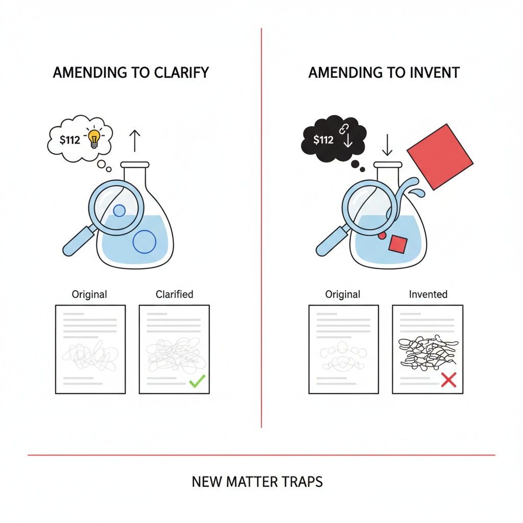 For example, limiting a claim to a specific technique may imply that the inventor knew that technique from the start. If the application only described the invention at a high level, that implication can be challenged later.