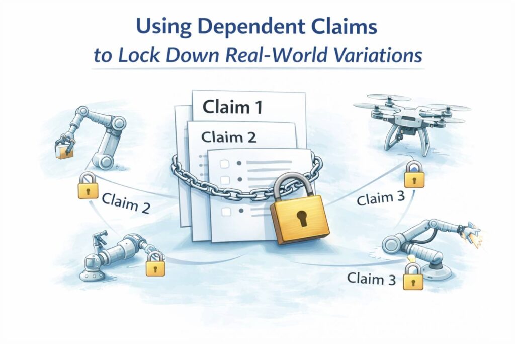 Products rarely stay frozen. Teams optimize, simplify, and adapt. Dependent claims allow you to capture these natural changes without rewriting your core idea.