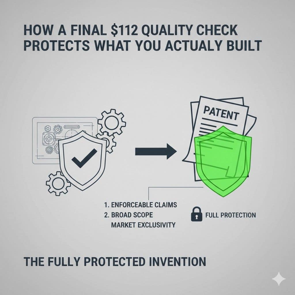 A final §112 check refocuses attention on what actually makes the invention valuable. It asks whether the explanation protects the insight, not just the implementation.