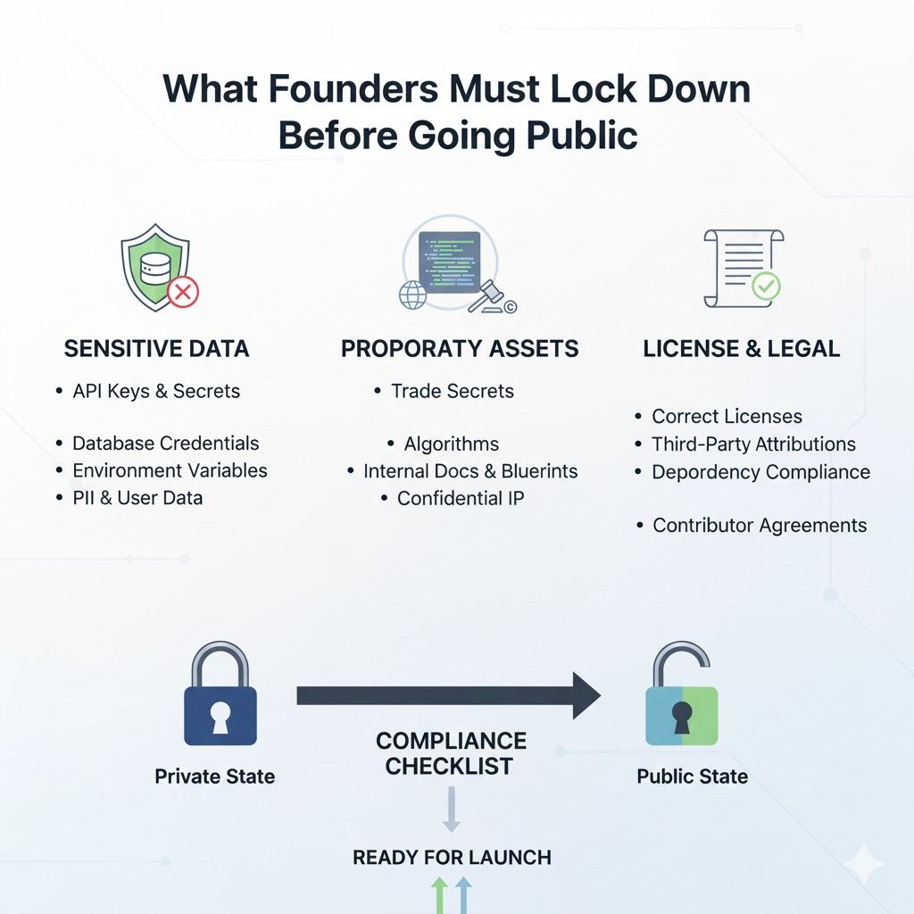 For example, if your business depends on a unique backend process, but your repo exposes it fully, the message is mixed. Partners and investors may wonder where the defensibility is supposed to come from.