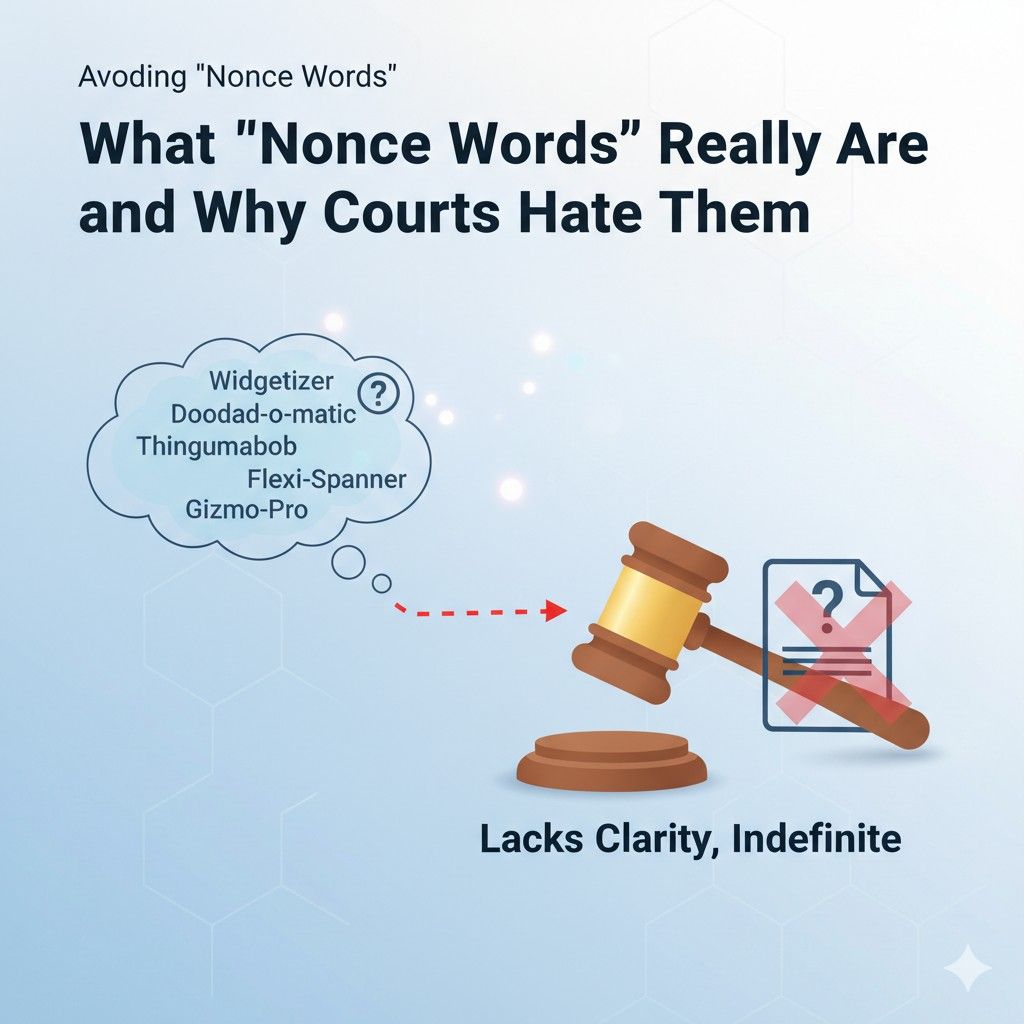 A nonce word is a stand-in. It is a label that points to something without clearly saying what that thing is or how it works. In normal writing, this is fine. In patents, it can be fatal.