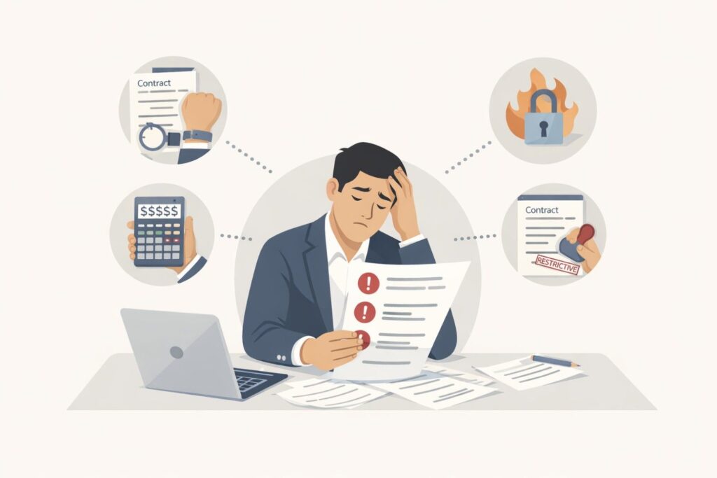 Some contracts allow vendors to keep partial work, revoke access, or limit continued use. That can leave you stuck mid-project with no clear path forward.