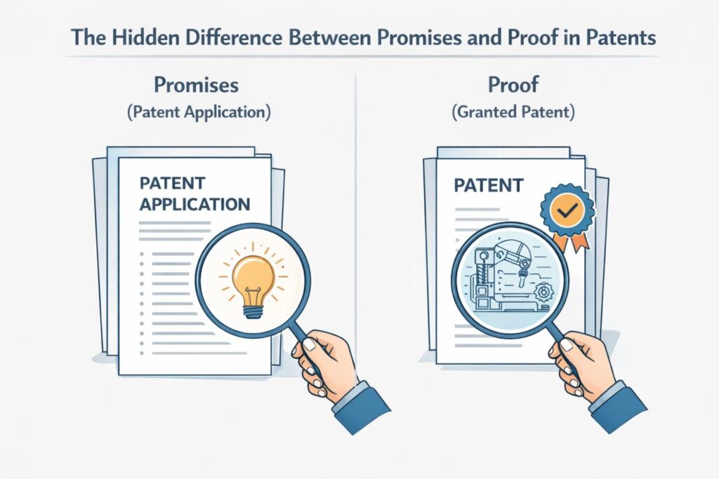 A promise focuses on what the system achieves. Proof focuses on how the system operates. When patents lean too heavily on outcomes, they skip the operational detail that enablement depends on.