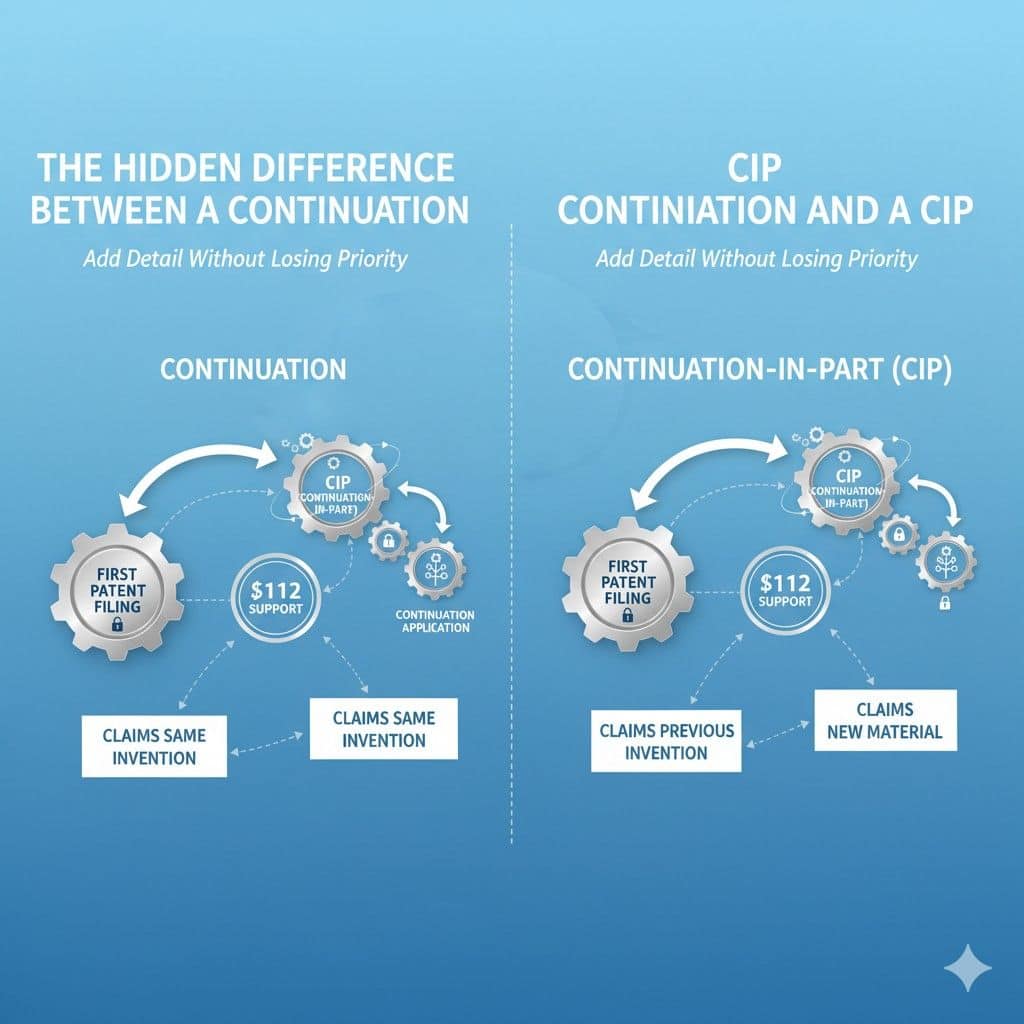 A continuation lets you redirect your claims toward those areas without touching the underlying disclosure.