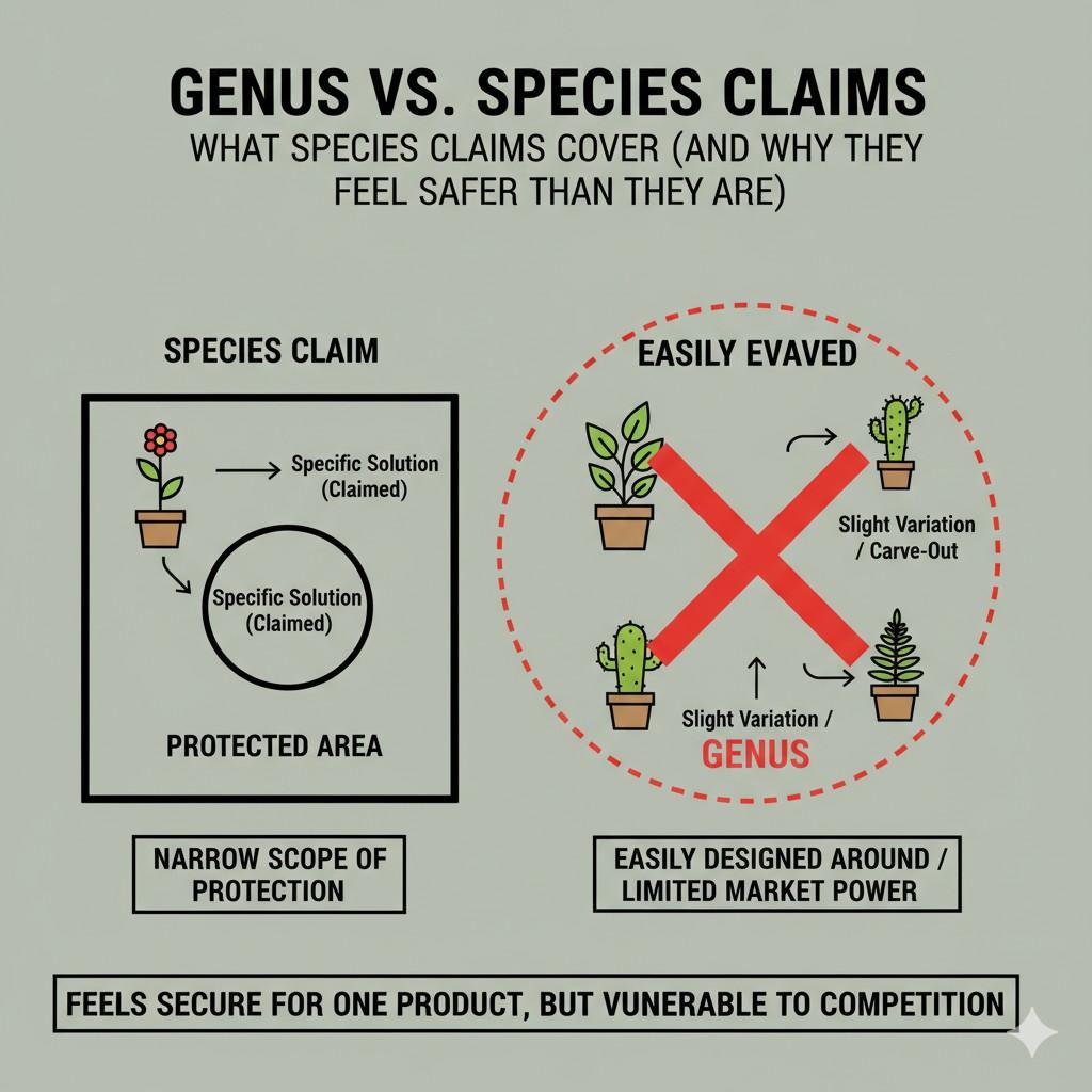 If your patent can be avoided with a minor design change, it does not strongly defend your market position. It becomes a checkbox instead of a moat.