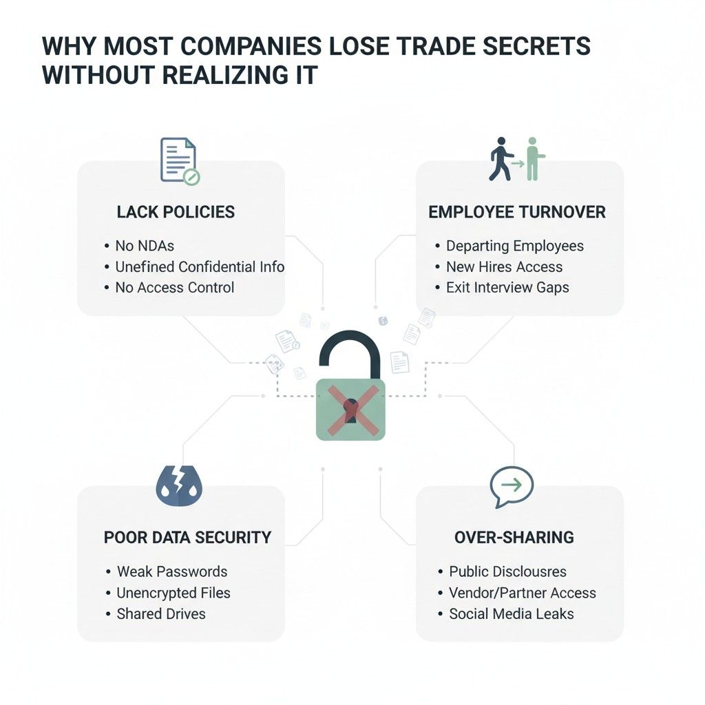 Trade secrets are lost when these relationships are treated as informal. No clear boundaries. No clear expectations. No reminder that what they see is not theirs to reuse.