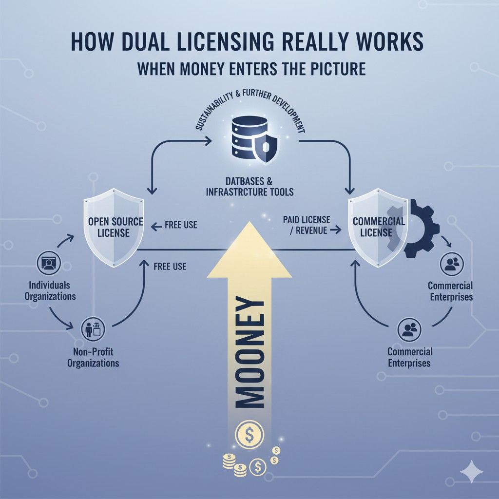 Dual licensing gives them something concrete to sign. It tells their legal team exactly what they can and cannot do. It tells procurement how risk is handled. It tells engineering who to call when something breaks.
