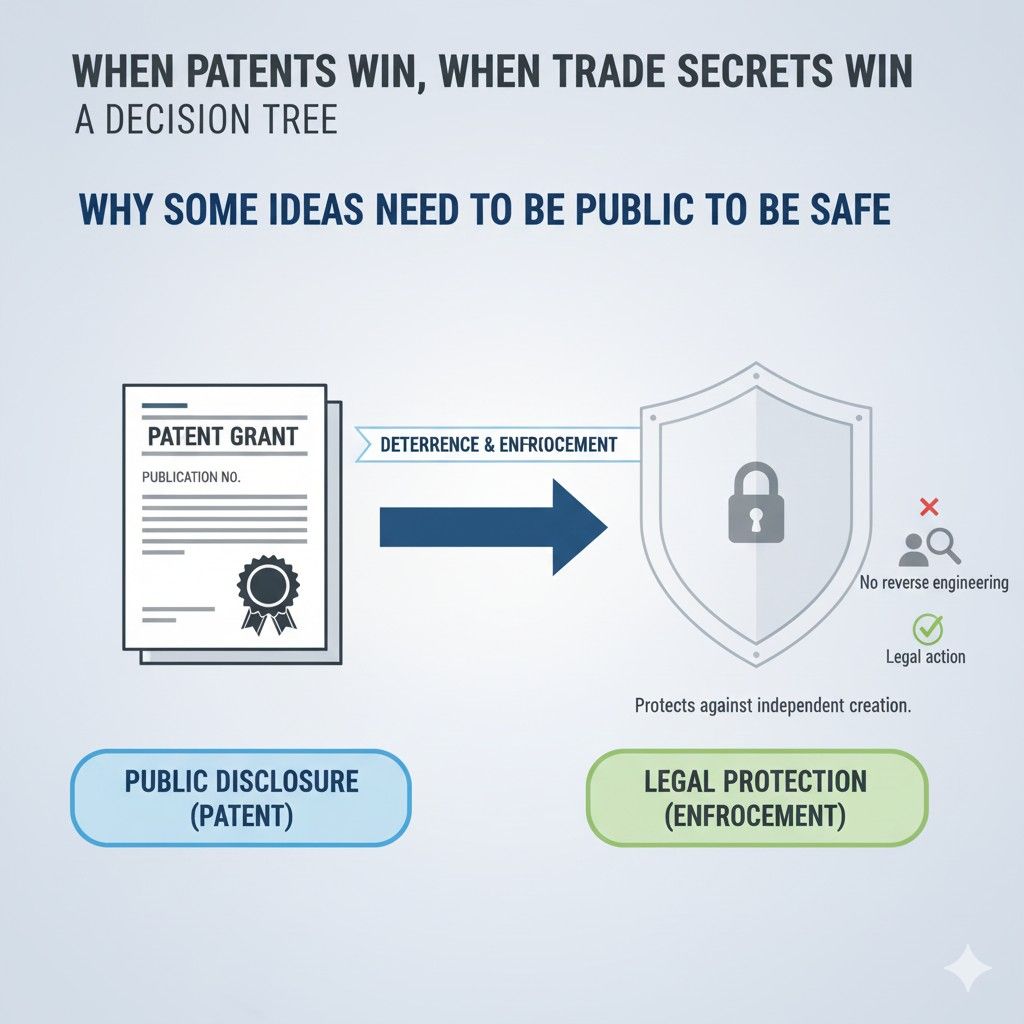 This is why some ideas need to be public to be safe. Not because sharing is harmless, but because controlled disclosure backed by protection is stronger than quiet hope.