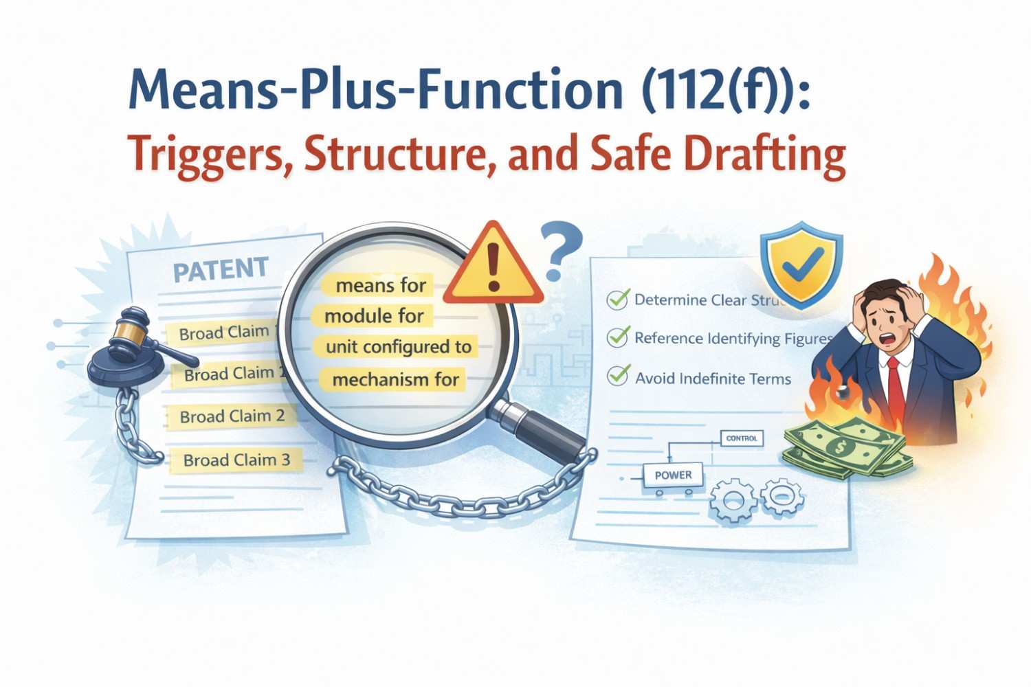 Means-Plus-Function (112(f)): Triggers, Structure, and Safe Drafting