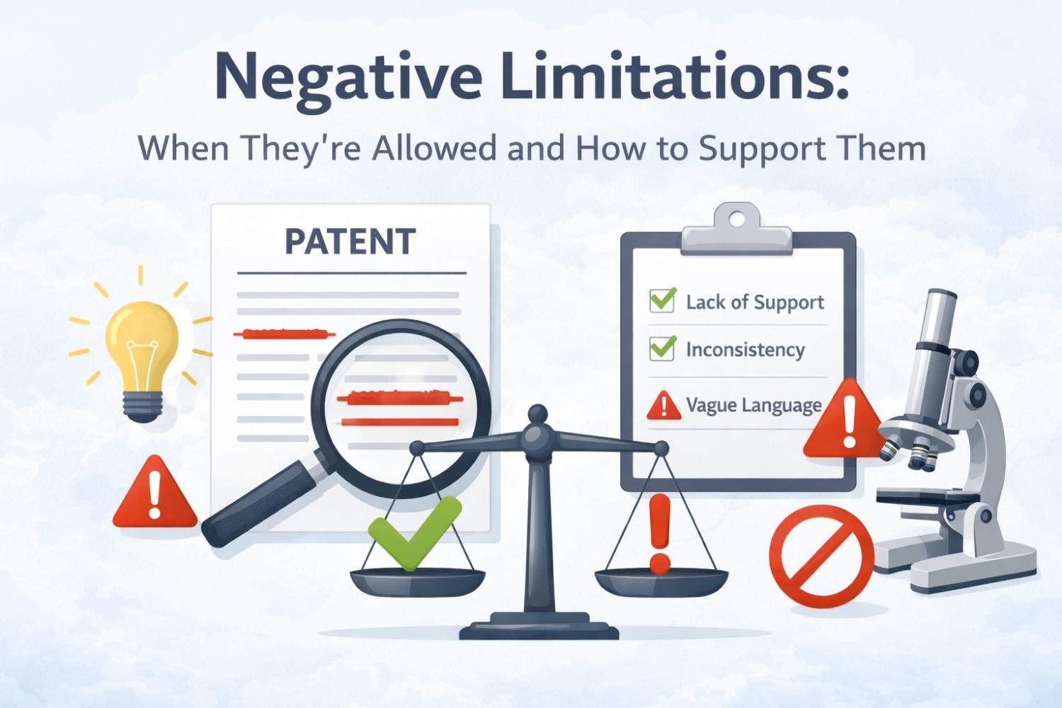 Learn when negative limitations are permitted and how to add proper support without creating new matter issues.
