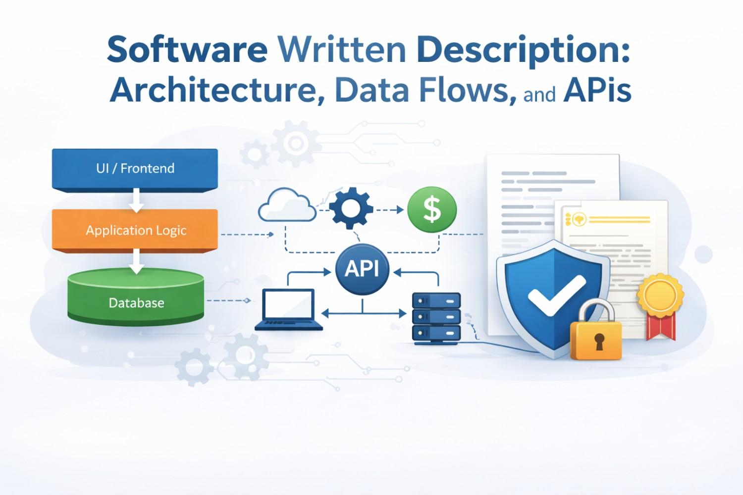 Learn how to show written description for software inventions using architecture, data flows, and APIs—without drowning in code.