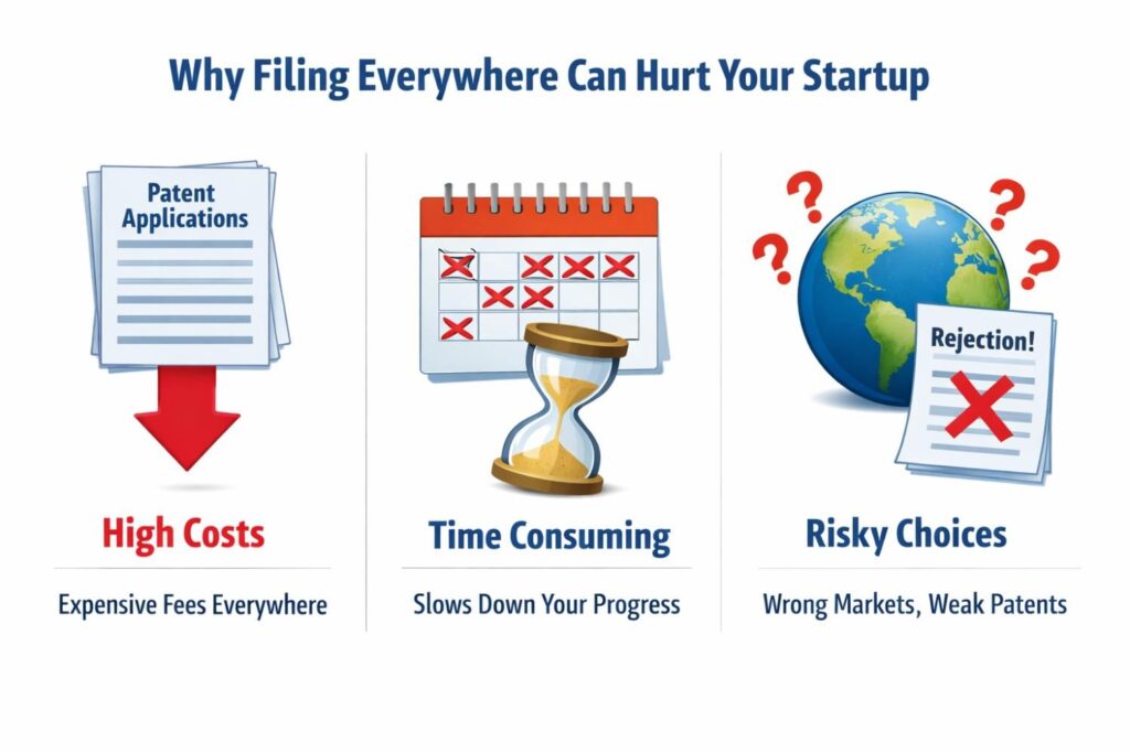 When you file in a country, you are buying the right to stop others there. That only matters if someone is making, selling, or using your invention in that place.