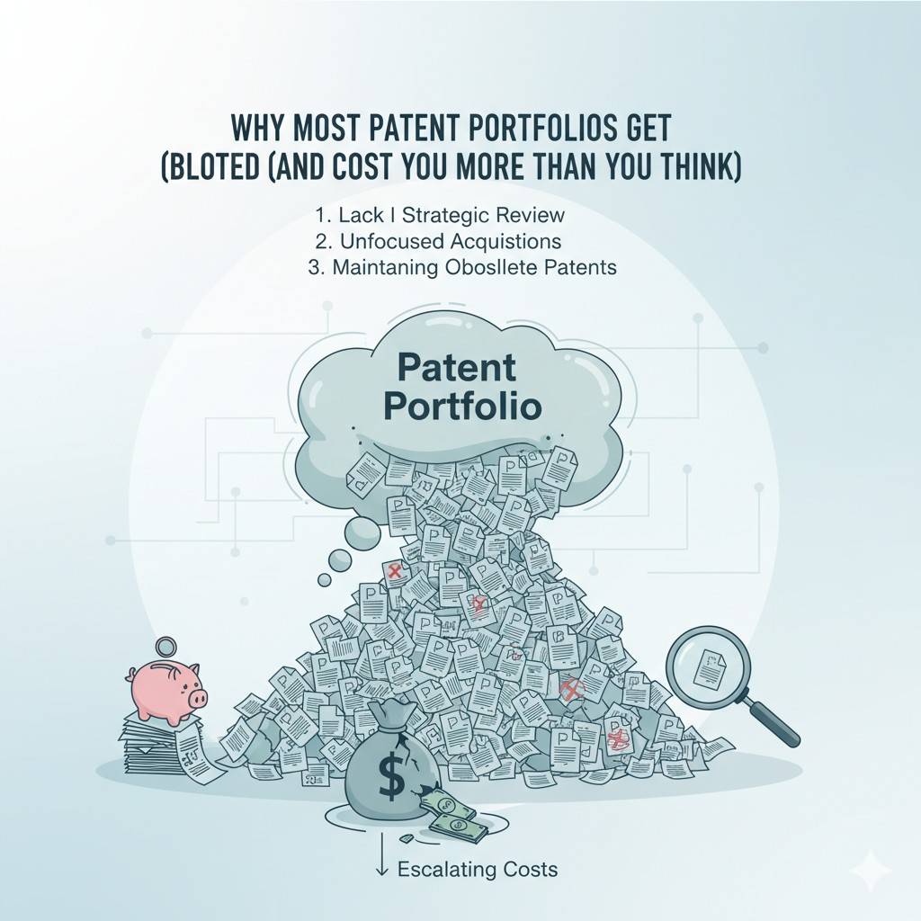 Over time, you pay maintenance fees on ideas that no longer matter. You spend legal time reviewing filings that no longer match your roadmap. You carry weight that slows you down.