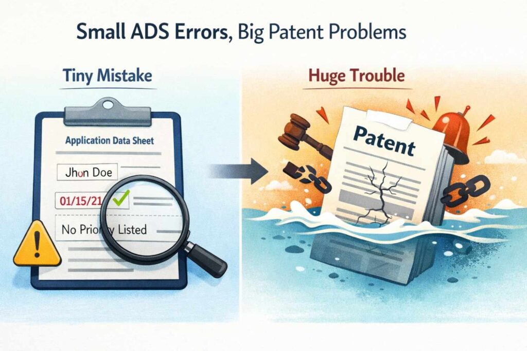 The patent office uses the ADS as the source of truth. Other documents rarely override it unless corrected properly and on time.