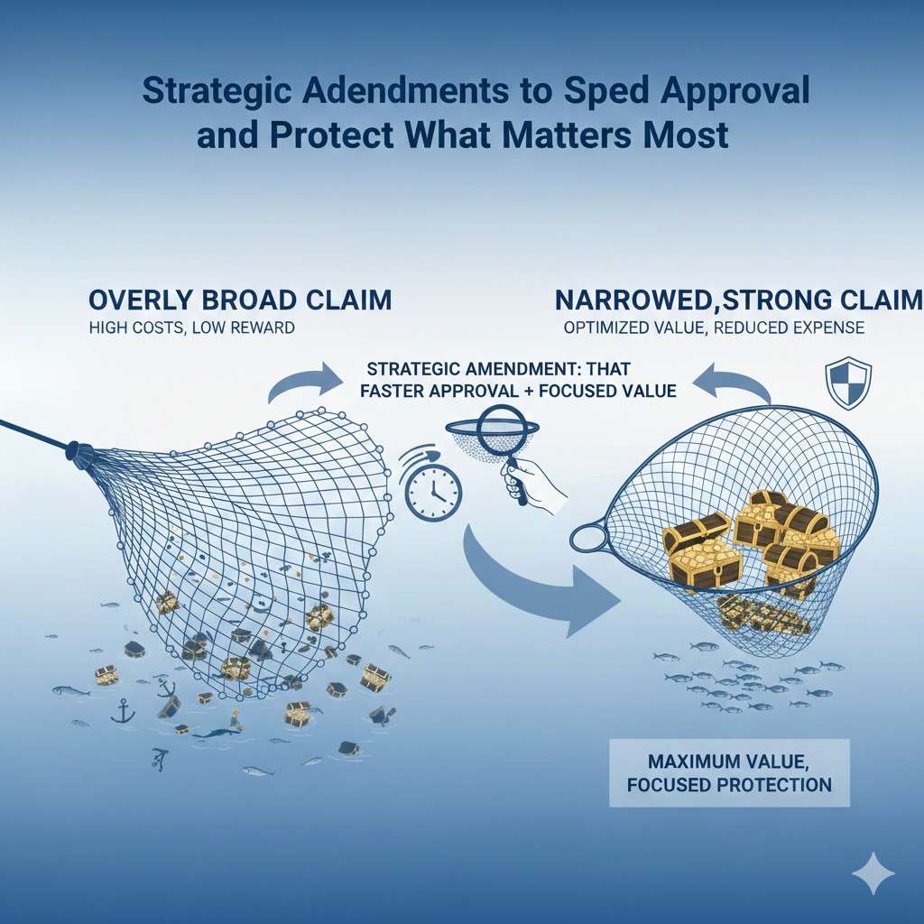 If you add a feature, ask yourself whether competitors could easily design around it. If you describe a component in very specific terms, consider whether small tweaks could avoid infringement.