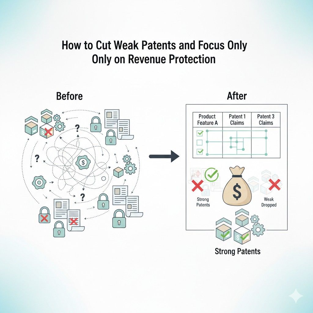 The only question that matters is forward-looking: does this patent reduce competitive risk tied to how we earn money?