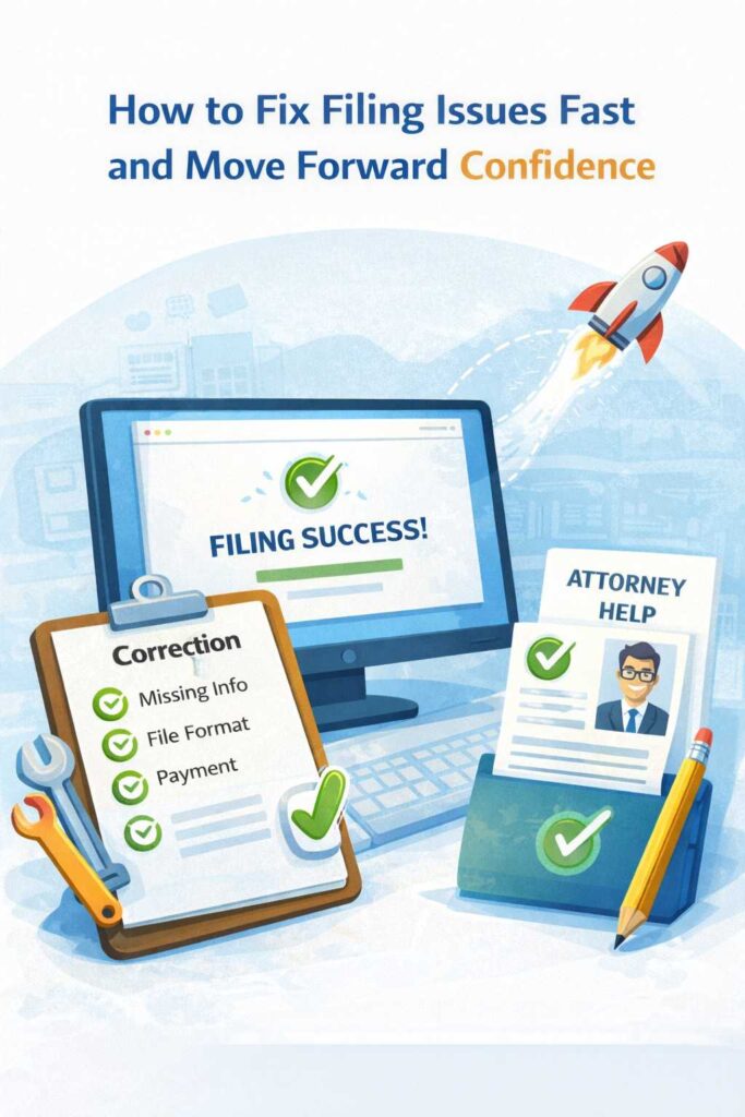 If the issue is missing documentation, locate it or prepare it that same day. If the issue is formatting, isolate the affected file and review it. If the issue involves fees, verify the correct amount and payment method.