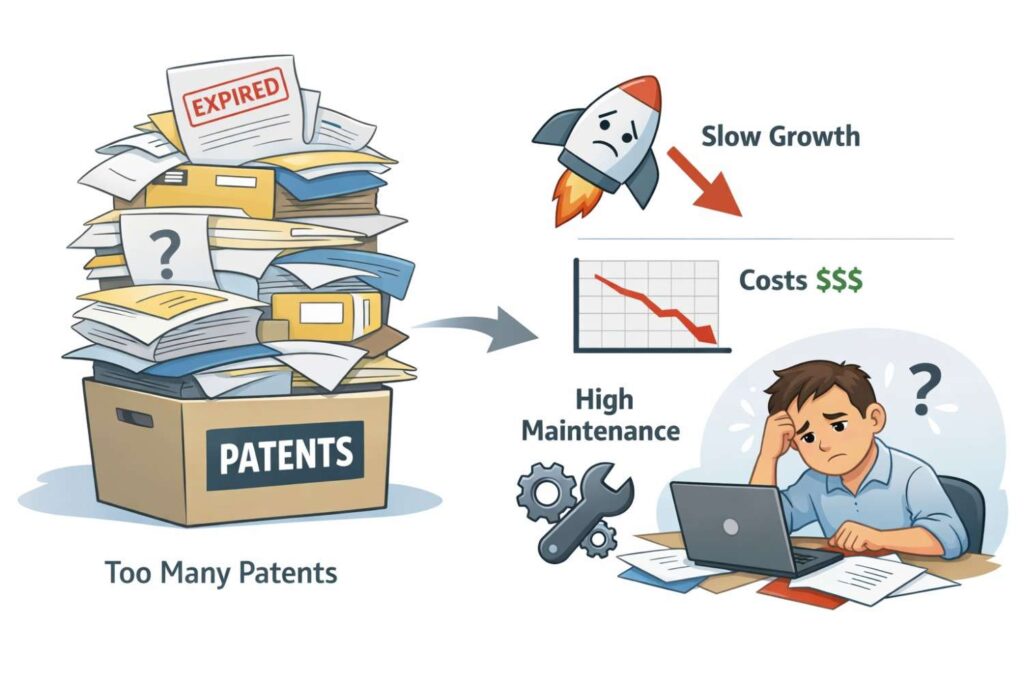 If another product was sunset internally but still has active patents, that is misalignment. Clean that up.