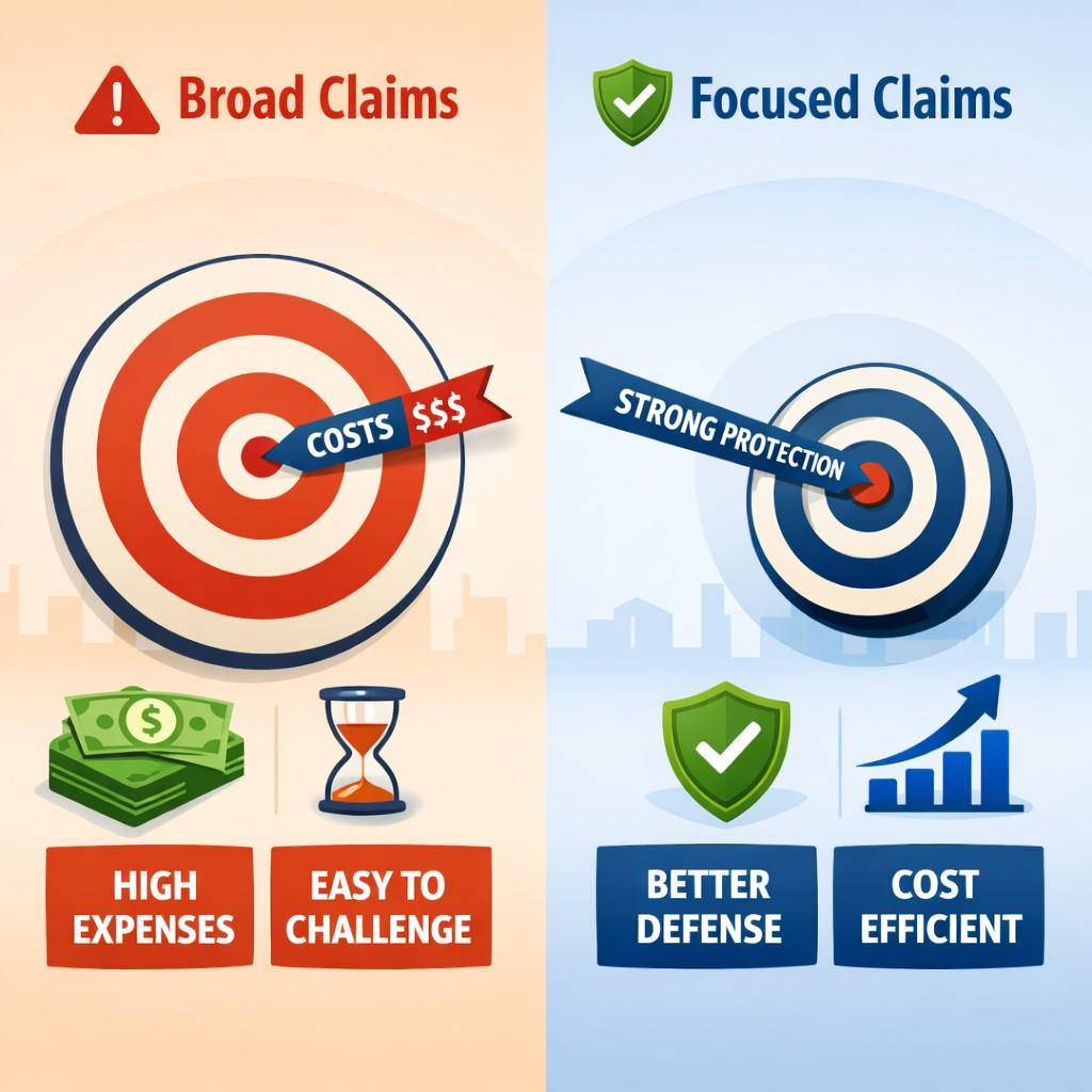 A better move is to tie claim scope directly to your near-term roadmap. What feature will customers pay for in the next 12 to 24 months? What component would hurt the most if a competitor copied it? Focus your independent claims there.