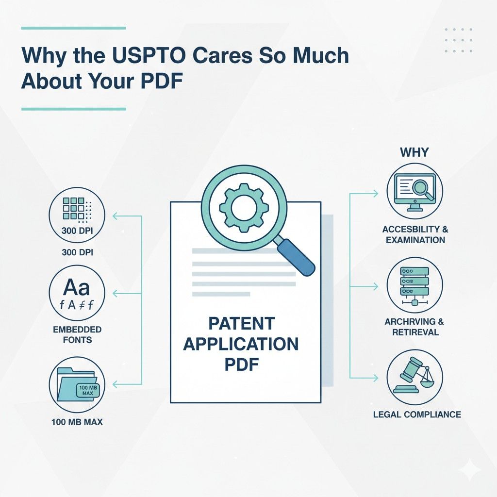 By forcing consistent DPI, fonts, and file sizes, the USPTO makes sure no one games the system. Everyone gets the same space and the same visual clarity.