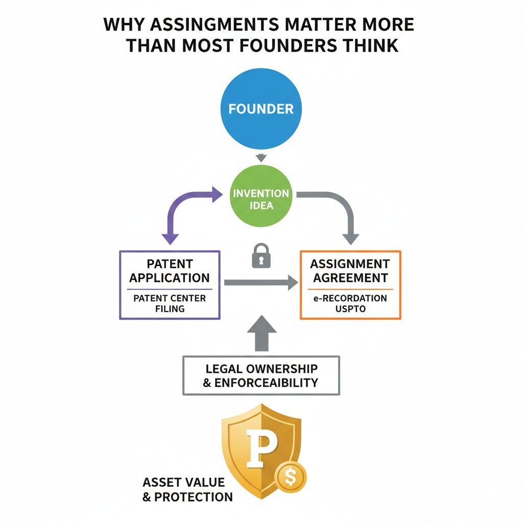 That can cause confusion when filing follow-on applications, continuations, or foreign filings. It can also slow down prosecution if ownership questions arise.