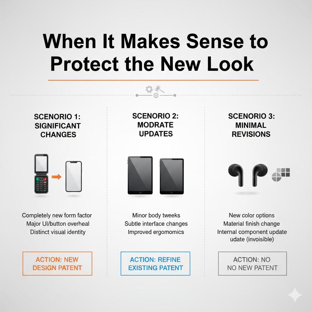 A strong strategy is to treat your patent portfolio as a living record of your product evolution. Each major visual generation should have its own clear layer of protection.