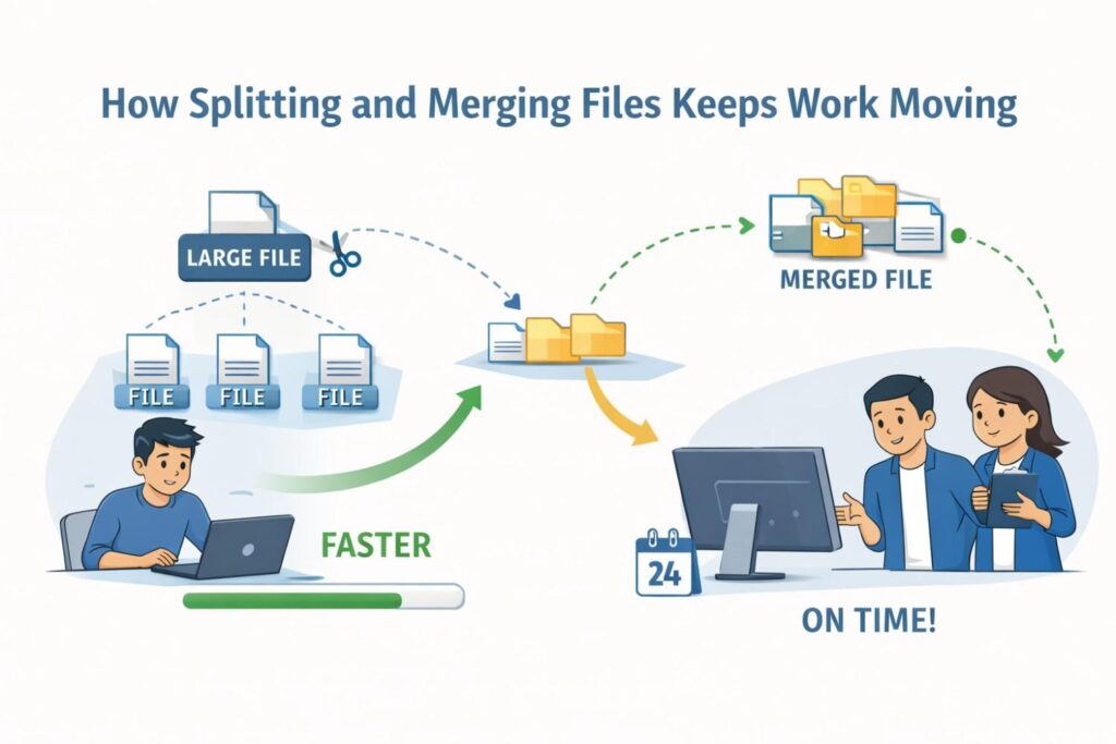 Splitting work into smaller files keeps progress alive even when one piece slows down.