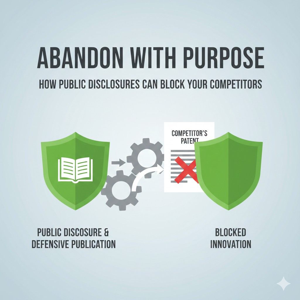 Instead of leaving that research unused, you can publish it. By doing so, you prevent others from patenting that exact path and later using it against you if you circle back.