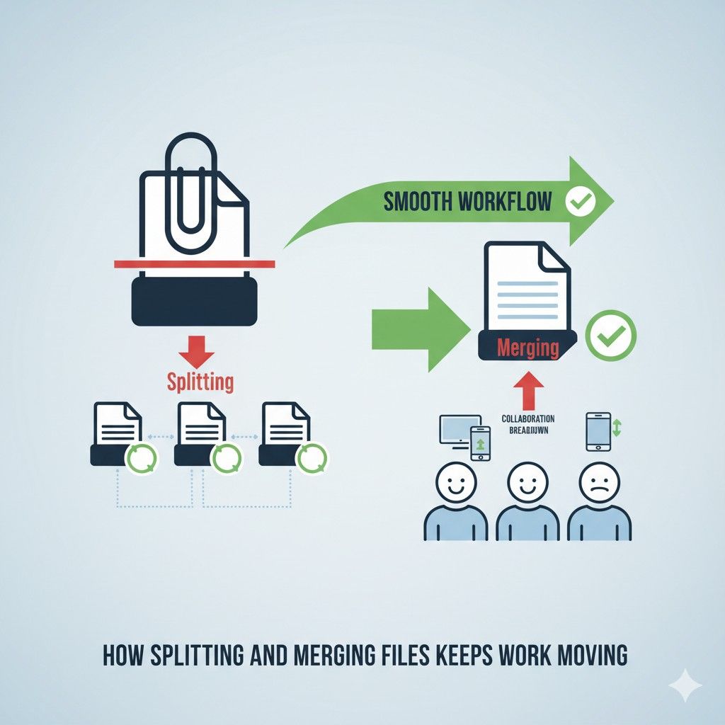 Large files force serial work. One person edits, then sends it on. Another waits. This wastes time and creates bottlenecks. Splitting files unlocks parallel work.